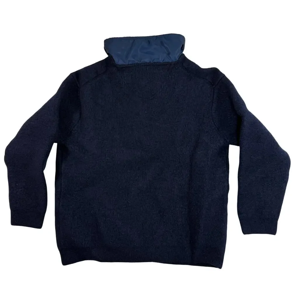 Orvis Boys Large Sweater Navy Red Collar Elbow Patches Outdoors